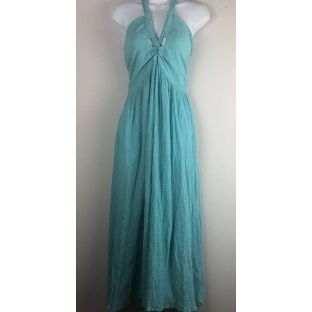 Mara Hoffman womens small Seersucker halter dress blue maxi organic cotton - Picture 4 of 10